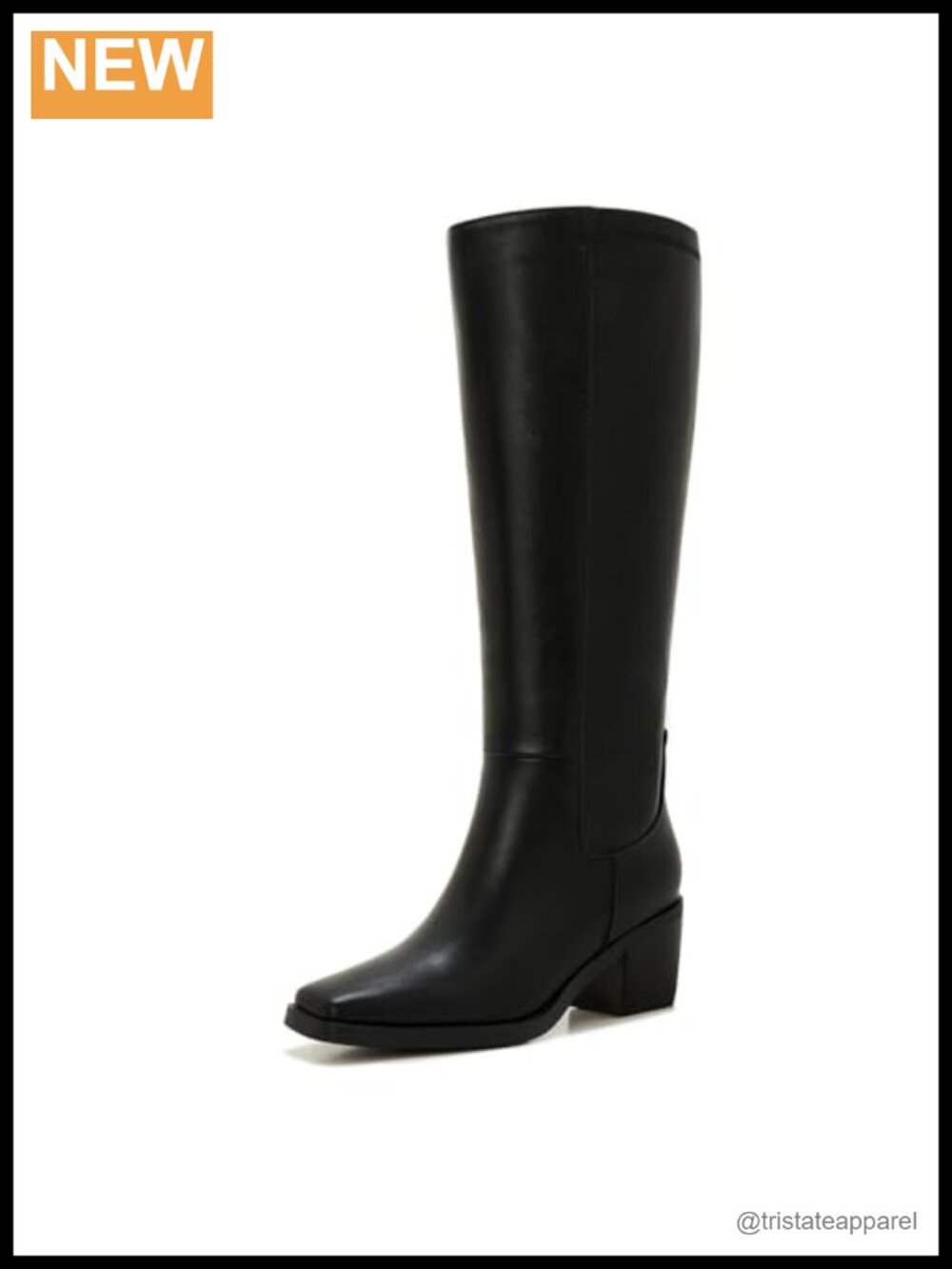 Women's Wide Calf Knee High Boots Square Toe Low Heel Side Zipper Faux Leather